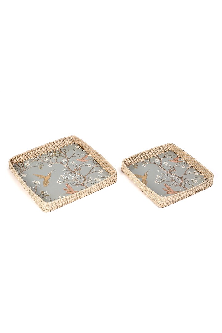 Silver Wood Printed Square Tray (Set of 2) by BLUE ELEPHANT at Pernia's Pop Up Shop