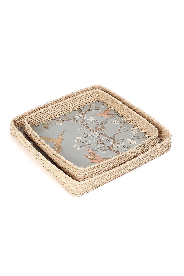 Silver Wood Printed Square Tray (Set of 2) by BLUE ELEPHANT at Pernia's Pop Up Shop