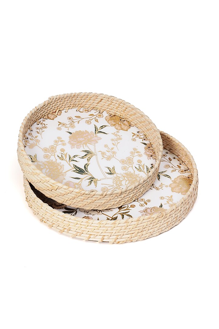 Multi-Colored Wood Printed Round Tray (Set of 2) by BLUE ELEPHANT at Pernia's Pop Up Shop