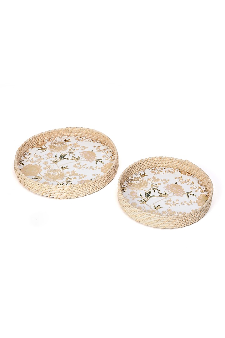 Multi-Colored Wood Printed Round Tray (Set of 2) by BLUE ELEPHANT at Pernia's Pop Up Shop