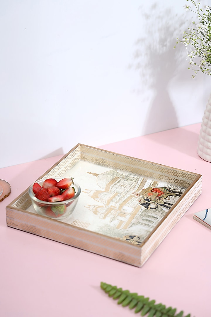 Multi-Colored Wood Printed Square Tray by BLUE ELEPHANT