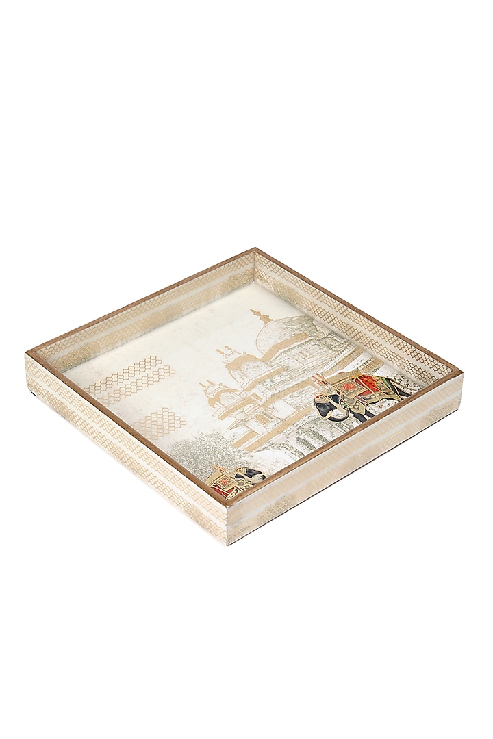 Multi-Colored Wood Printed Square Tray by BLUE ELEPHANT at Pernia's Pop Up Shop