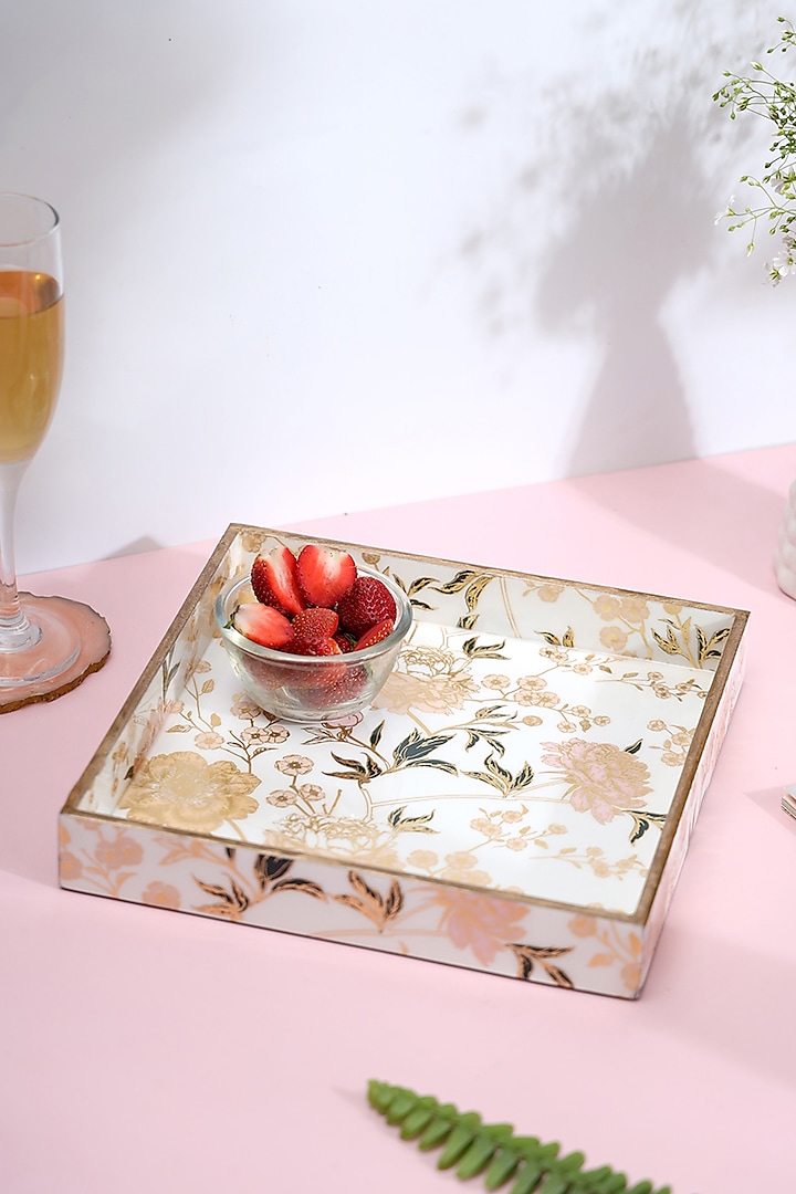 Multi-Colored Wood Printed Square Tray by BLUE ELEPHANT