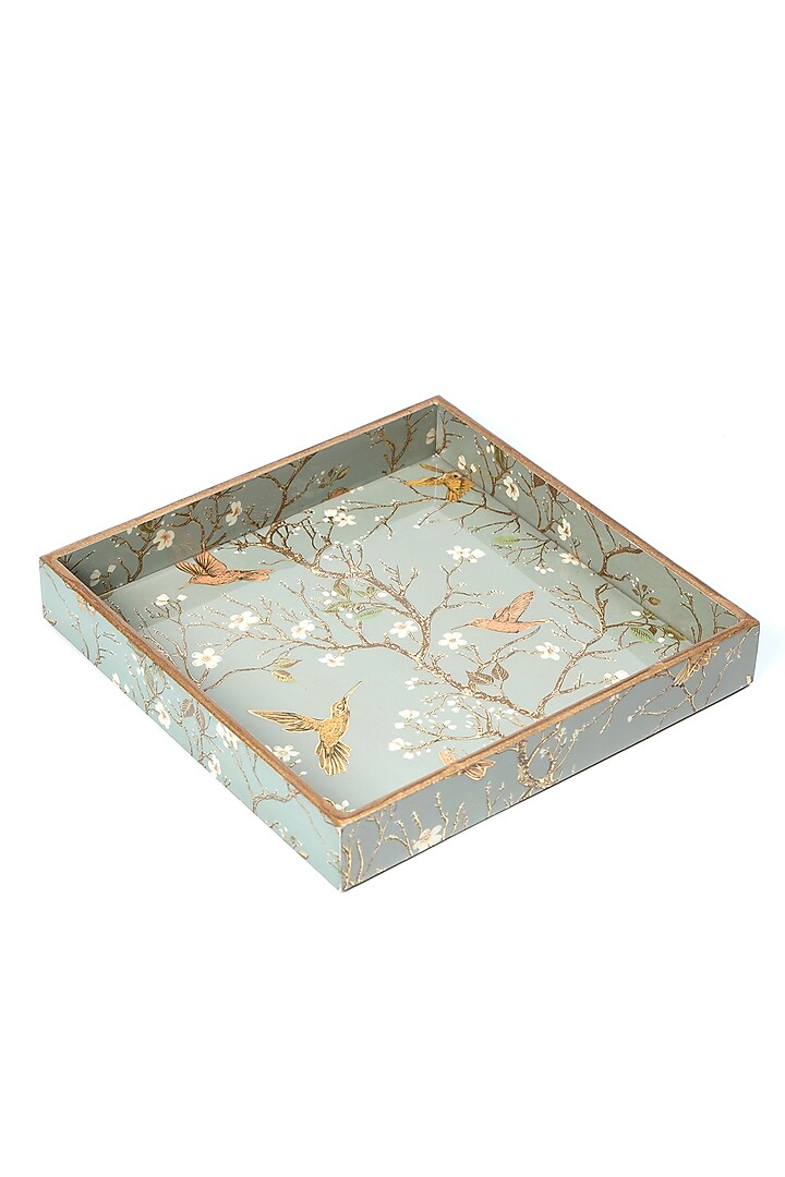 Silver Wood Printed Square Tray by BLUE ELEPHANT at Pernia's Pop Up Shop