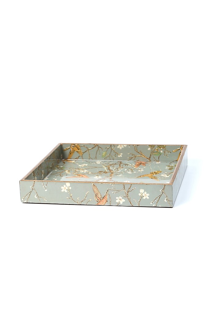 Silver Wood Printed Square Tray by BLUE ELEPHANT at Pernia's Pop Up Shop