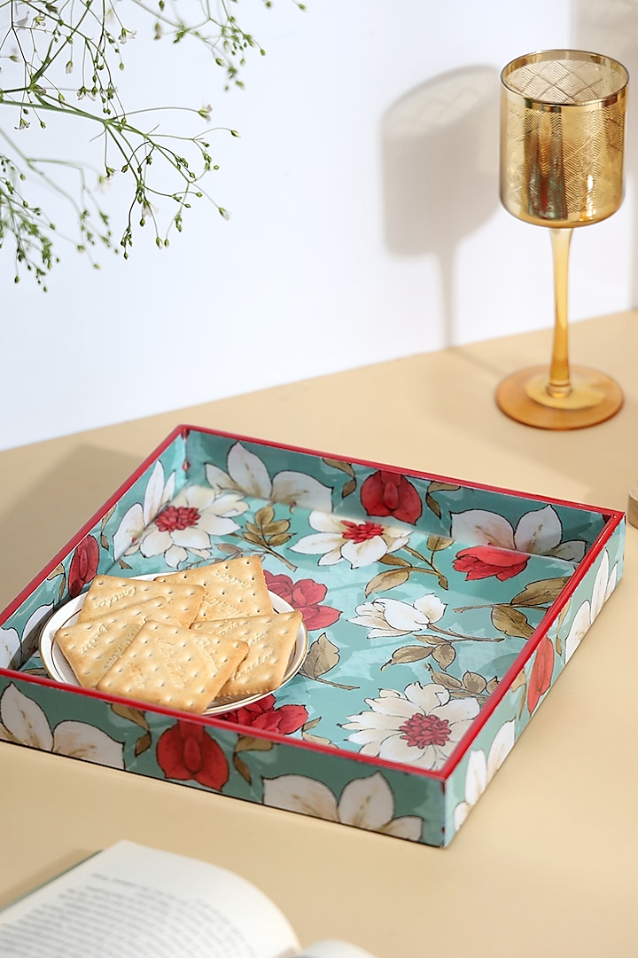 Multi-Colored Wood Printed Square Tray by BLUE ELEPHANT