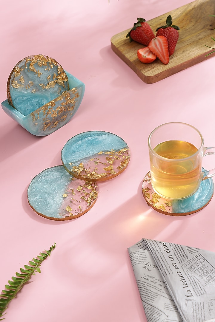 Powder Blue Resin Coasters (Set of 7) by BLUE ELEPHANT at Pernia's Pop Up Shop