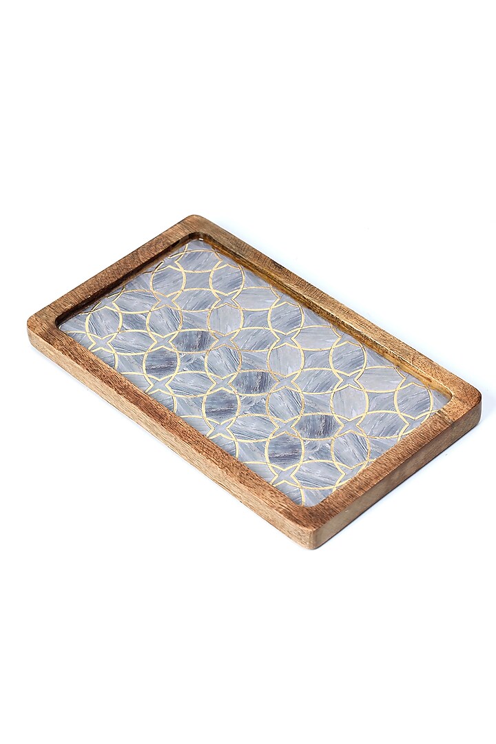 Mauve Mango Wood Printed Rectangle Platter by BLUE ELEPHANT at Pernia's Pop Up Shop
