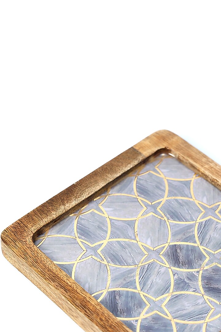Mauve Mango Wood Printed Rectangle Platter by BLUE ELEPHANT at Pernia's Pop Up Shop
