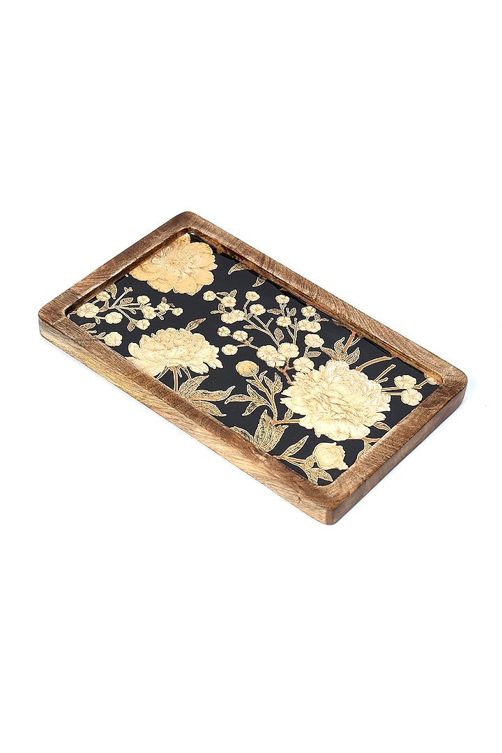 Black Mango Wood Printed Rectangle Platter by BLUE ELEPHANT at Pernia's Pop Up Shop