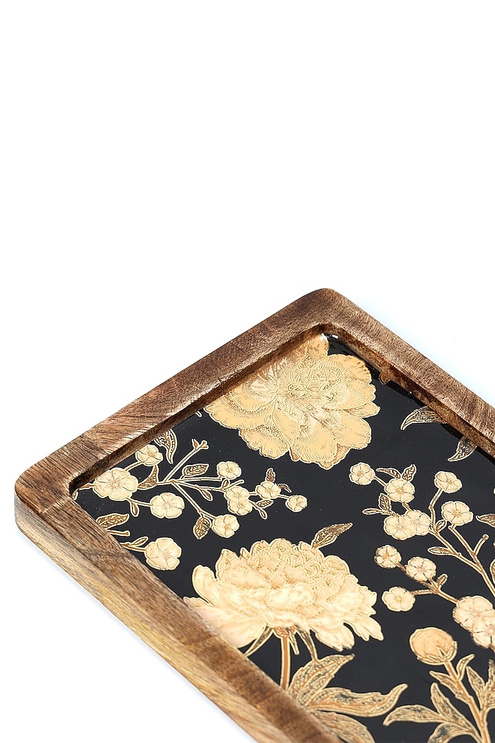 Black Mango Wood Printed Rectangle Platter by BLUE ELEPHANT at Pernia's Pop Up Shop