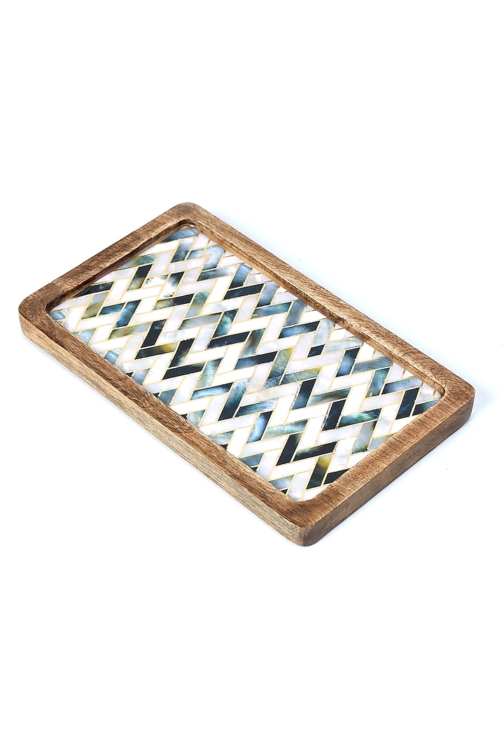 White Mango Wood Printed Rectangle Platter by BLUE ELEPHANT at Pernia's Pop Up Shop
