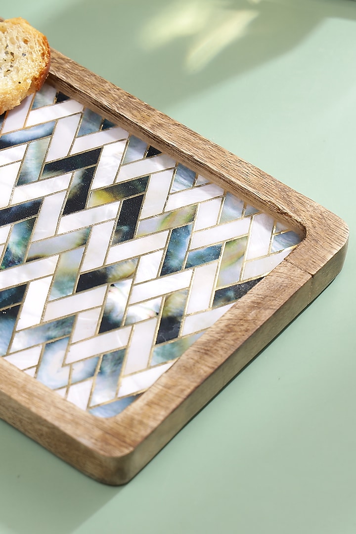 White Mango Wood Printed Rectangle Platter by BLUE ELEPHANT at Pernia's Pop Up Shop