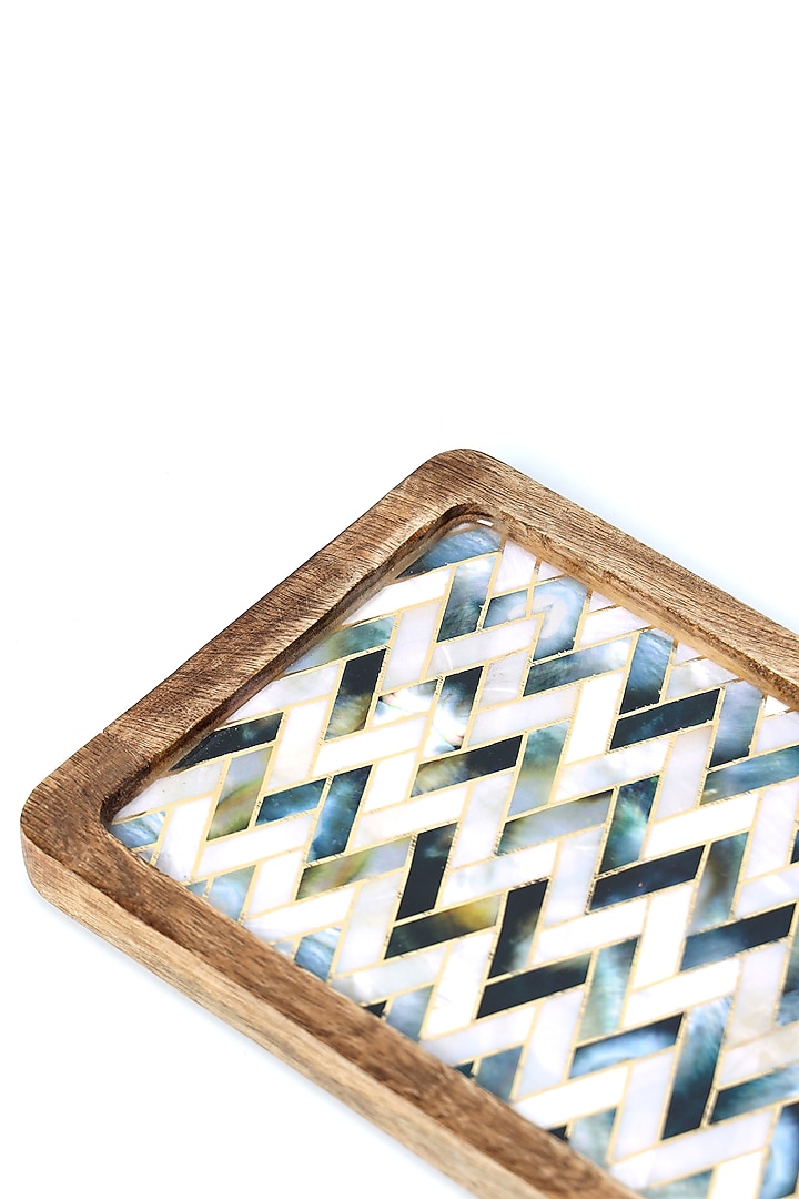 White Mango Wood Printed Rectangle Platter by BLUE ELEPHANT at Pernia's Pop Up Shop