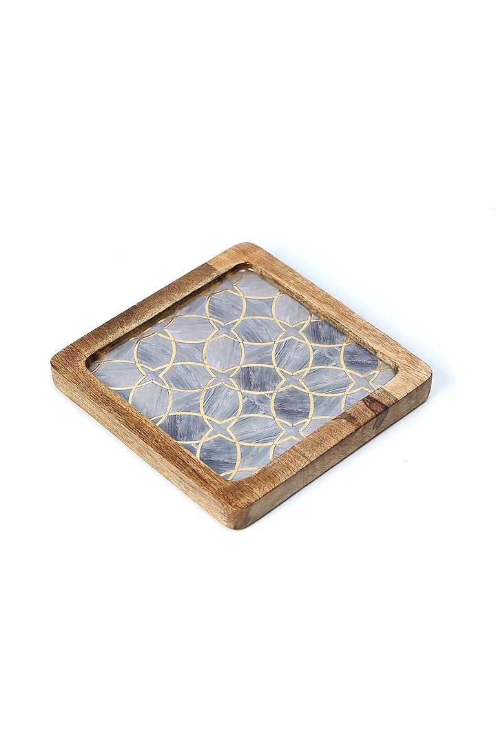 Mauve Mango Wood Printed Square Platter by BLUE ELEPHANT at Pernia's Pop Up Shop