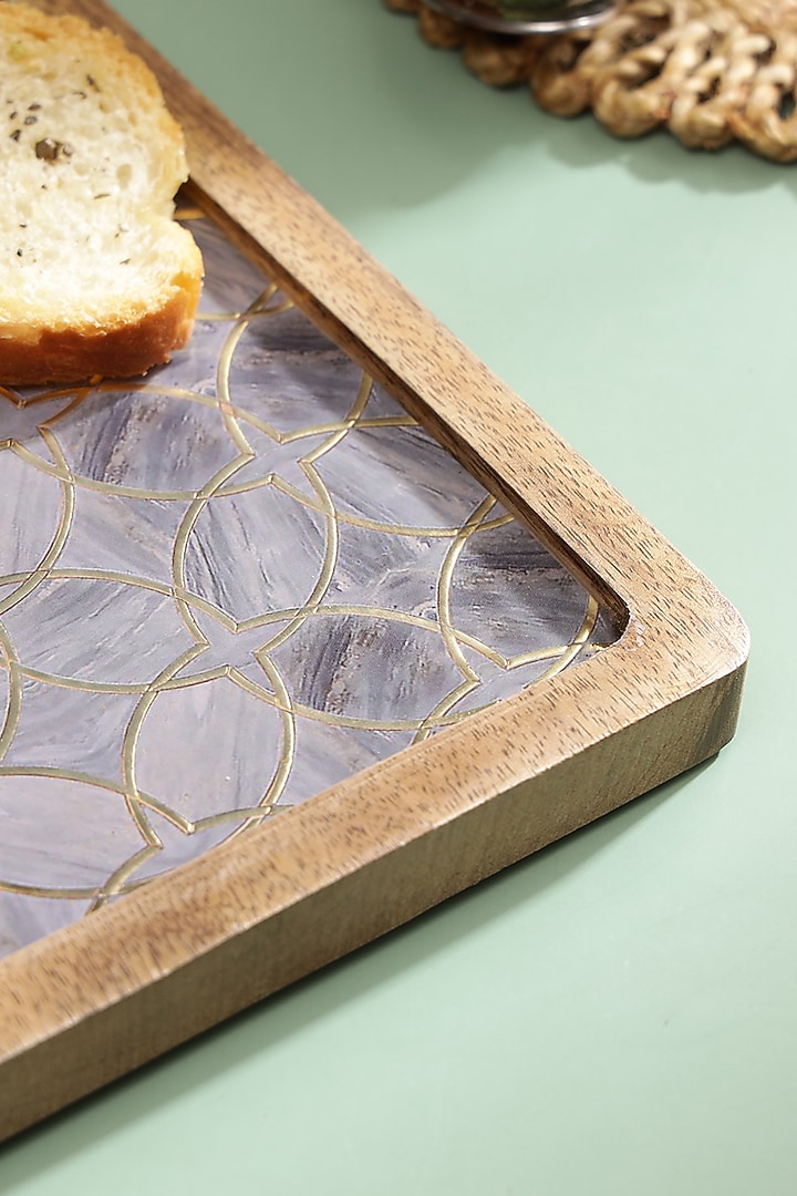 Mauve Mango Wood Printed Square Platter by BLUE ELEPHANT at Pernia's Pop Up Shop