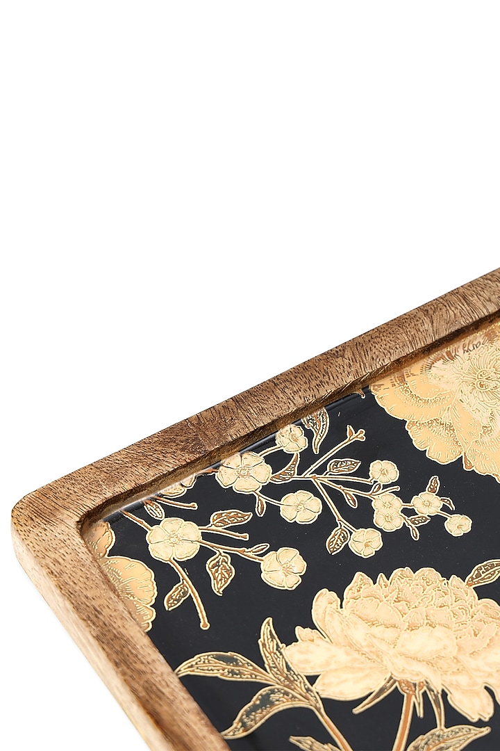 Black Mango Wood Printed Square Platter by BLUE ELEPHANT at Pernia's Pop Up Shop