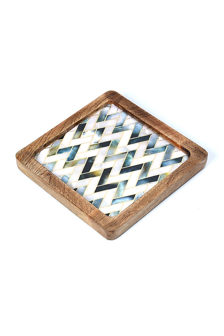 White Mango Wood Printed Square Platter by BLUE ELEPHANT at Pernia's Pop Up Shop