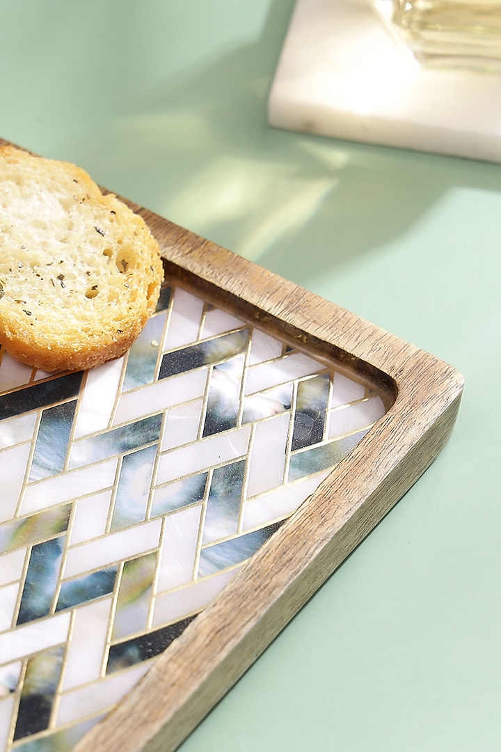 White Mango Wood Printed Square Platter by BLUE ELEPHANT at Pernia's Pop Up Shop