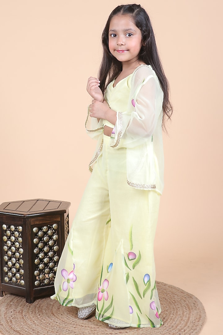 Lemon Georgette Printed Jacket Set For Girls by Little Blessings at Pernia's Pop Up Shop