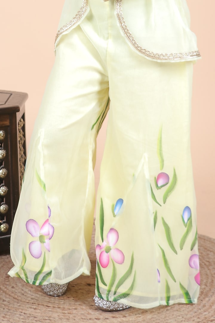 Lemon Georgette Printed Jacket Set For Girls by Little Blessings at Pernia's Pop Up Shop