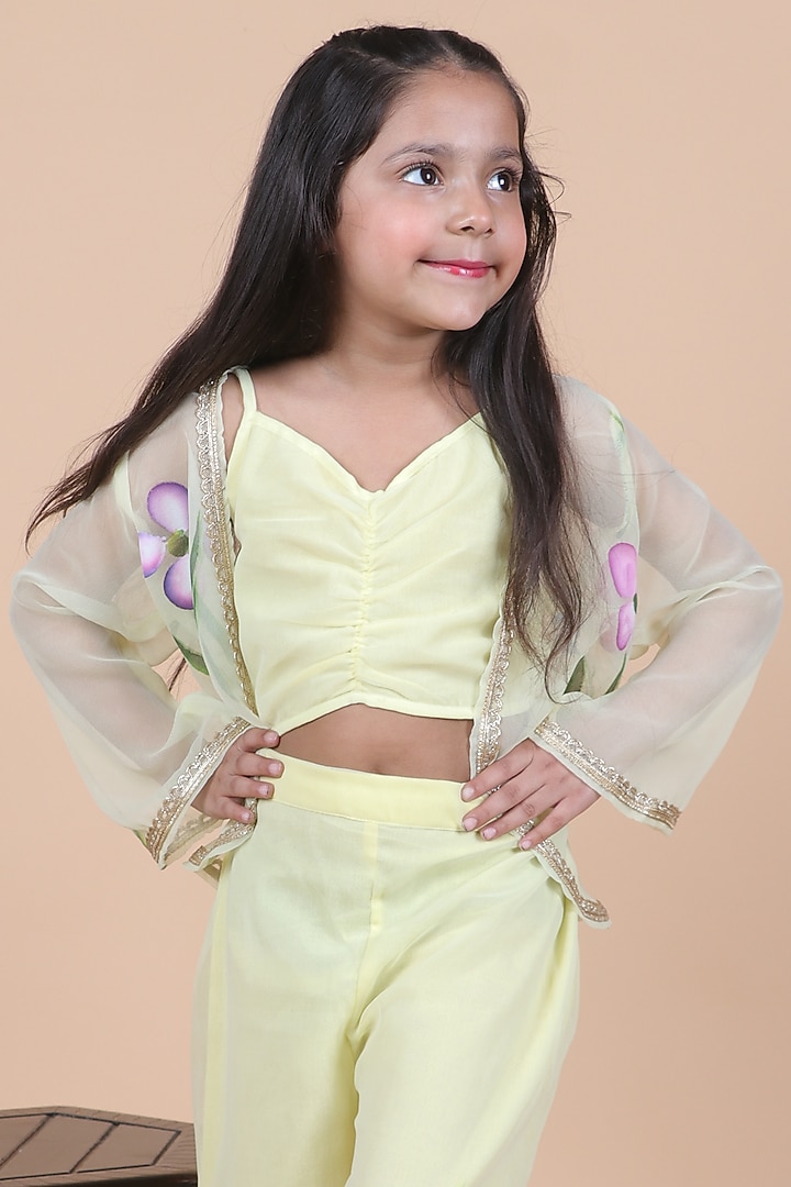 Lemon Georgette Printed Jacket Set For Girls by Little Blessings at Pernia's Pop Up Shop
