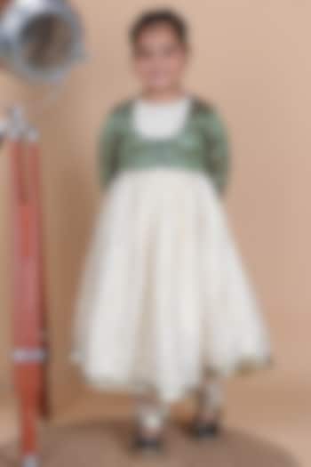 Off-White Lurex Cotton Anarkali Set For Girls by Little Blessings at Pernia's Pop Up Shop