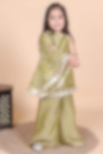 Mehendi Green Salsa Embroidered Kurta Set For Girls by Little Blessings at Pernia's Pop Up Shop