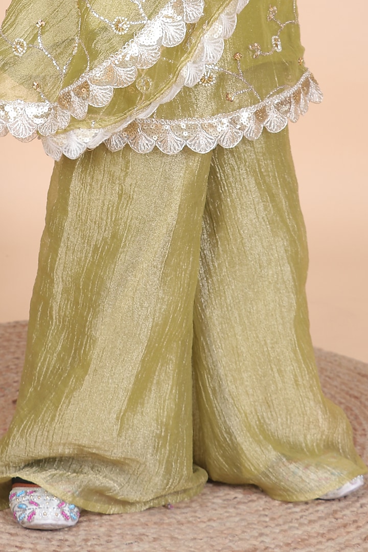 Mehendi Green Salsa Embroidered Kurta Set For Girls by Little Blessings at Pernia's Pop Up Shop