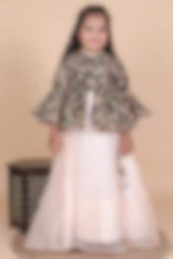 Peach Tissue Lehenga Set For Girls by Little Blessings at Pernia's Pop Up Shop