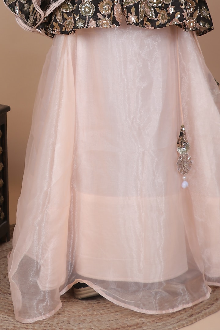 Peach Tissue Lehenga Set For Girls by Little Blessings at Pernia's Pop Up Shop