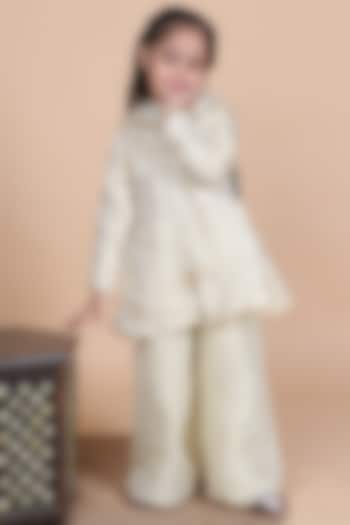 Ivory Cosmo Silk Embellished Kurta Set For Girls by Little Blessings at Pernia's Pop Up Shop