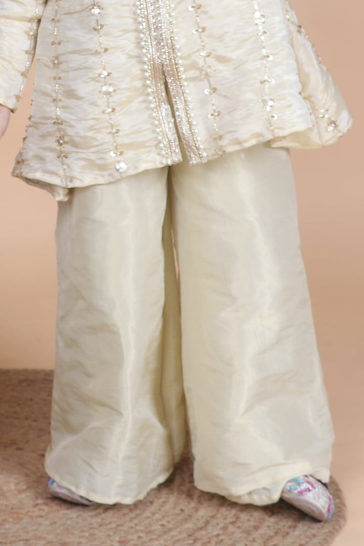 Ivory Cosmo Silk Embellished Kurta Set For Girls by Little Blessings at Pernia's Pop Up Shop