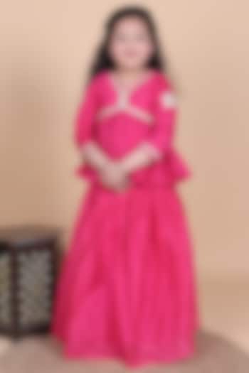 Magenta Pink Chanderi Lehenga Set For Girls by Little Blessings at Pernia's Pop Up Shop