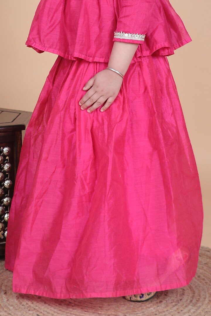 Magenta Pink Chanderi Lehenga Set For Girls by Little Blessings at Pernia's Pop Up Shop