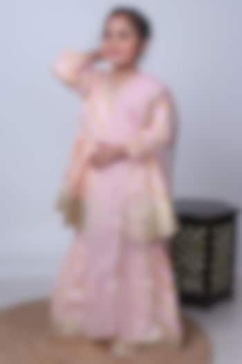 Pastel Pink Chanderi Silk Printed Sharara Set For Girls by Little Blessings at Pernia's Pop Up Shop