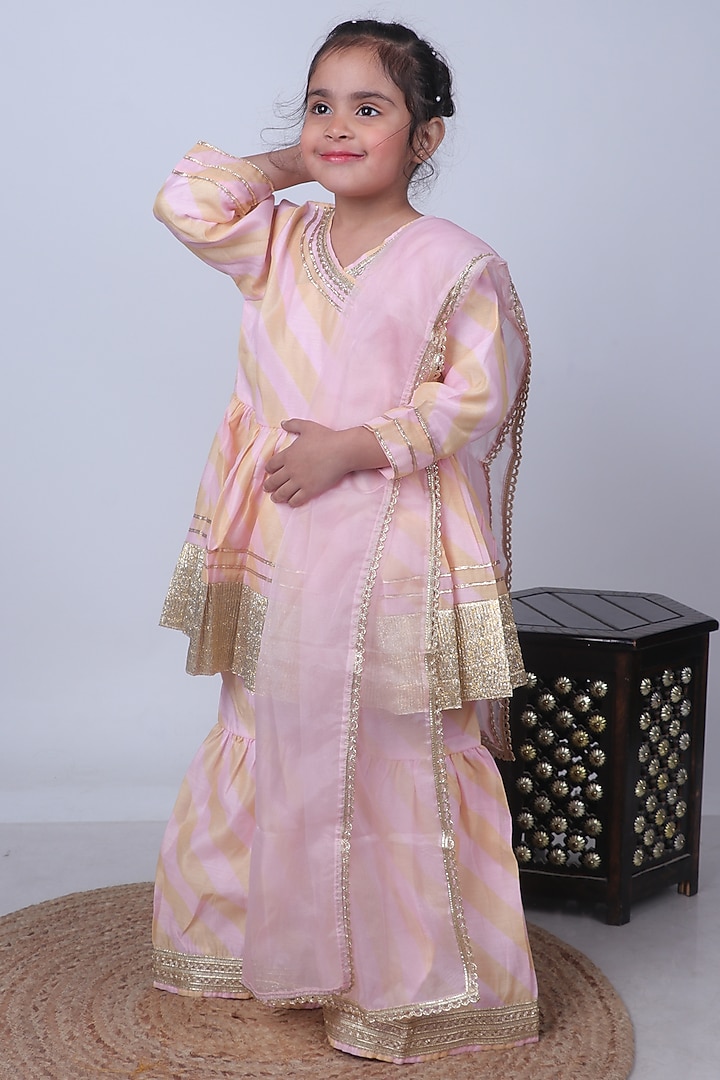 Pastel Pink Chanderi Silk Printed Sharara Set For Girls by Little Blessings at Pernia's Pop Up Shop
