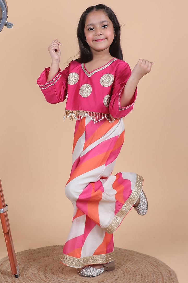 Multi-Colored Chanderi Co-Ord Set For Girls by Little Blessings at Pernia's Pop Up Shop