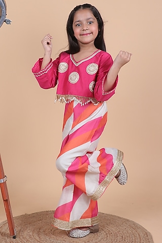 Multi-Colored Chanderi Co-Ord Set For Girls by Little Blessings