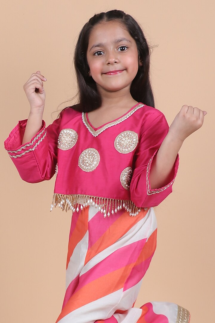 Multi-Colored Chanderi Co-Ord Set For Girls by Little Blessings at Pernia's Pop Up Shop