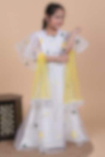 Pastel White Organza Printed Lehenga Set For Girls by Little Blessings at Pernia's Pop Up Shop