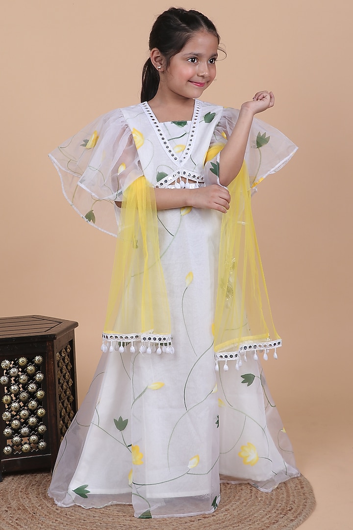 Pastel White Organza Printed Lehenga Set For Girls by Little Blessings at Pernia's Pop Up Shop