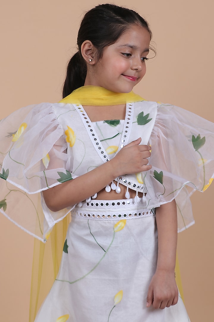 Pastel White Organza Printed Lehenga Set For Girls by Little Blessings at Pernia's Pop Up Shop