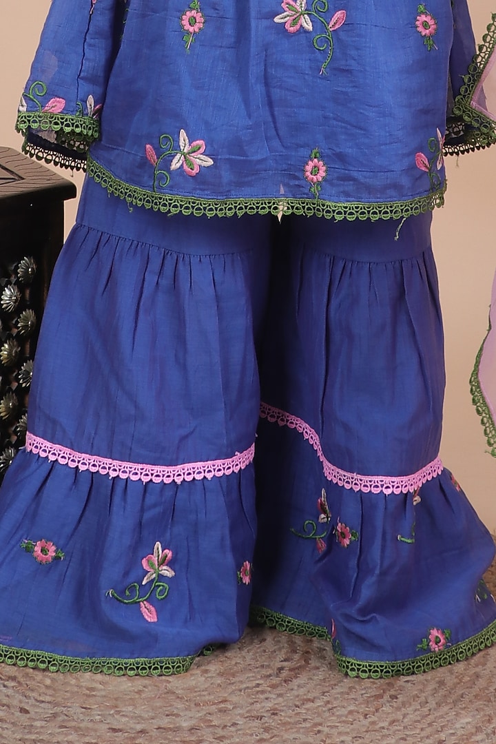 Royal Blue Mul Chanderi Sharara Set For Girls by Little Blessings at Pernia's Pop Up Shop