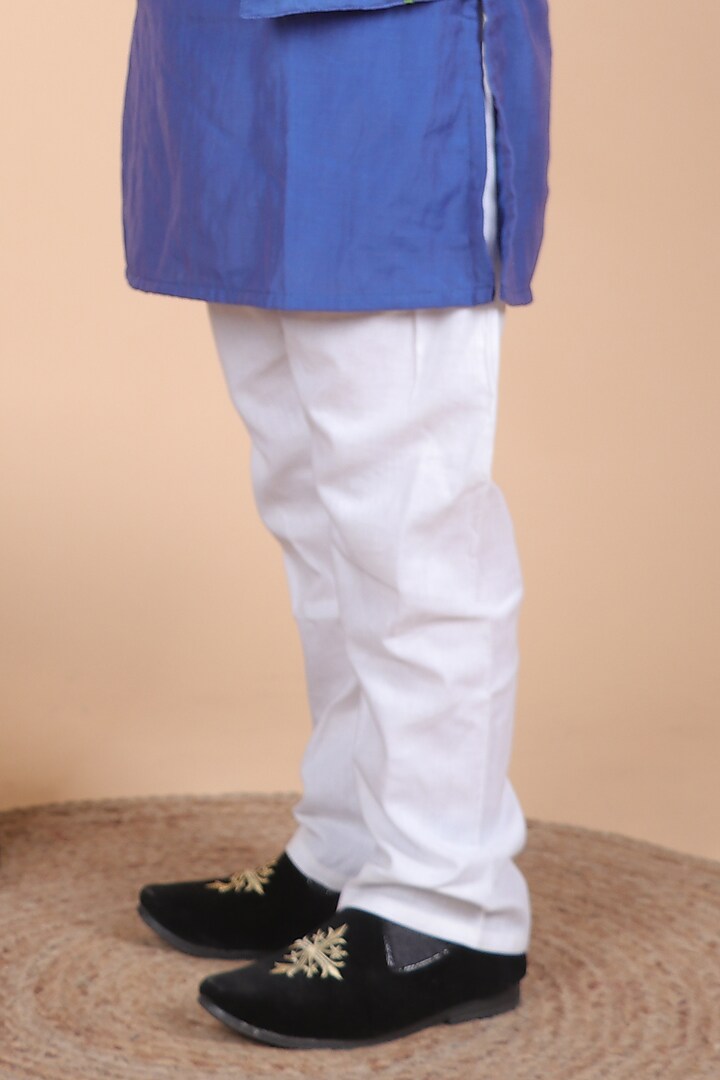 Royal Blue Mul Chanderi Embroidered Nehru Jacket Set For Boys by Little Blessings at Pernia's Pop Up Shop