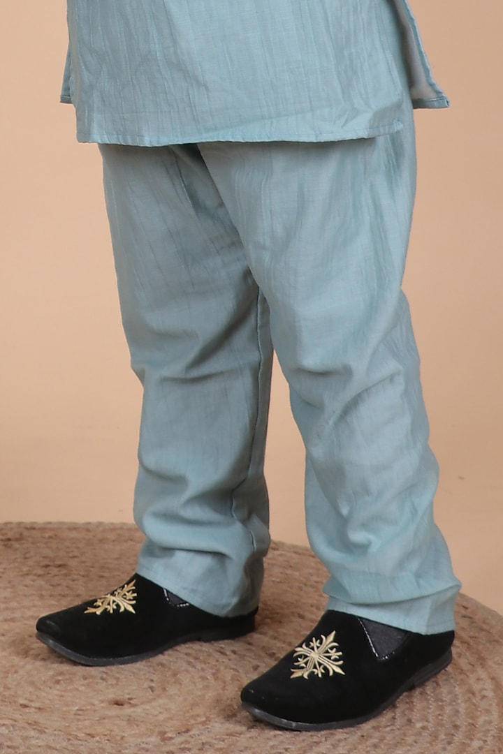 Ash Blue Mul Chanderi Embroidered Nehru Jacket Set For Boys by Little Blessings at Pernia's Pop Up Shop