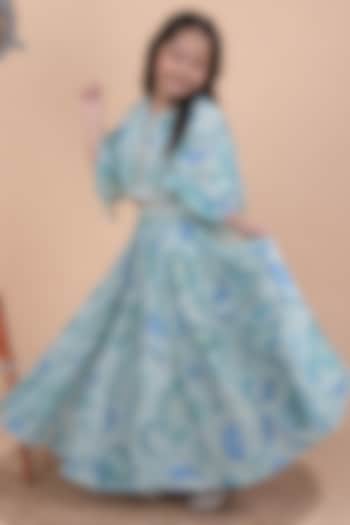 Powder Blue Organza Embroidered Skirt Set For Girls by Little Blessings at Pernia's Pop Up Shop