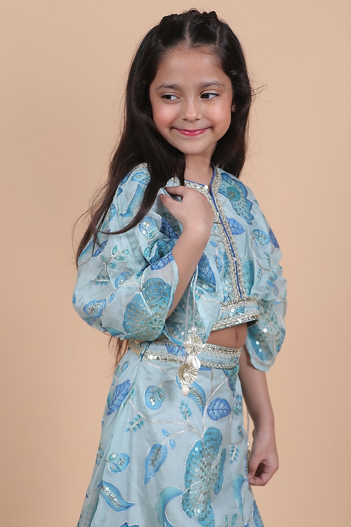 Powder Blue Organza Embroidered Skirt Set For Girls by Little Blessings at Pernia's Pop Up Shop