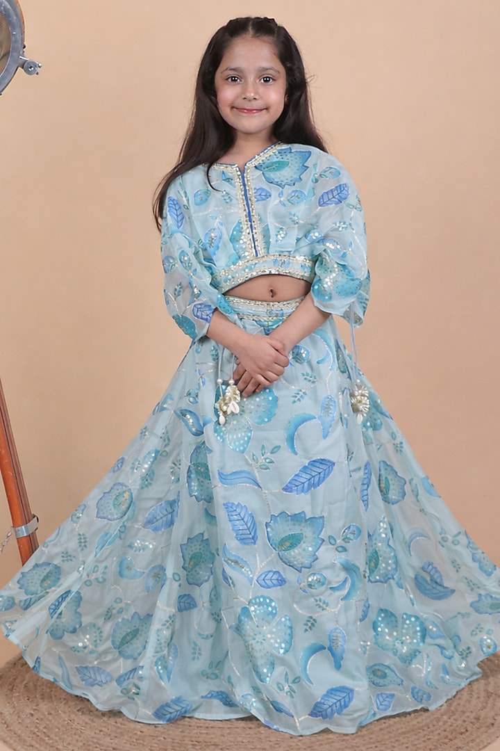 Powder Blue Organza Embroidered Skirt Set For Girls by Little Blessings at Pernia's Pop Up Shop