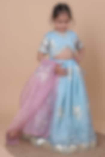 Pastel Blue Organza Embroidered Lehenga Set For Girls by Little Blessings at Pernia's Pop Up Shop